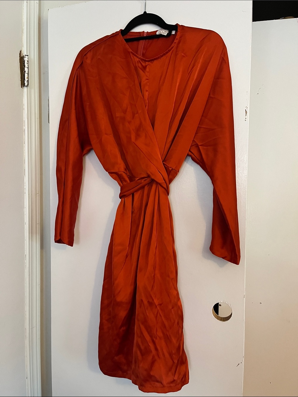 Rust Orange Satin Long Sleeve Dress